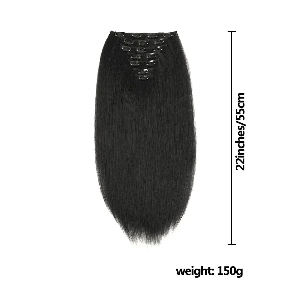 Yaki Straight Clip in Hair Extensions Synthetic 22 Inches Straight Hairpieces Clip-in Hair Extensions for Women Natural Looking