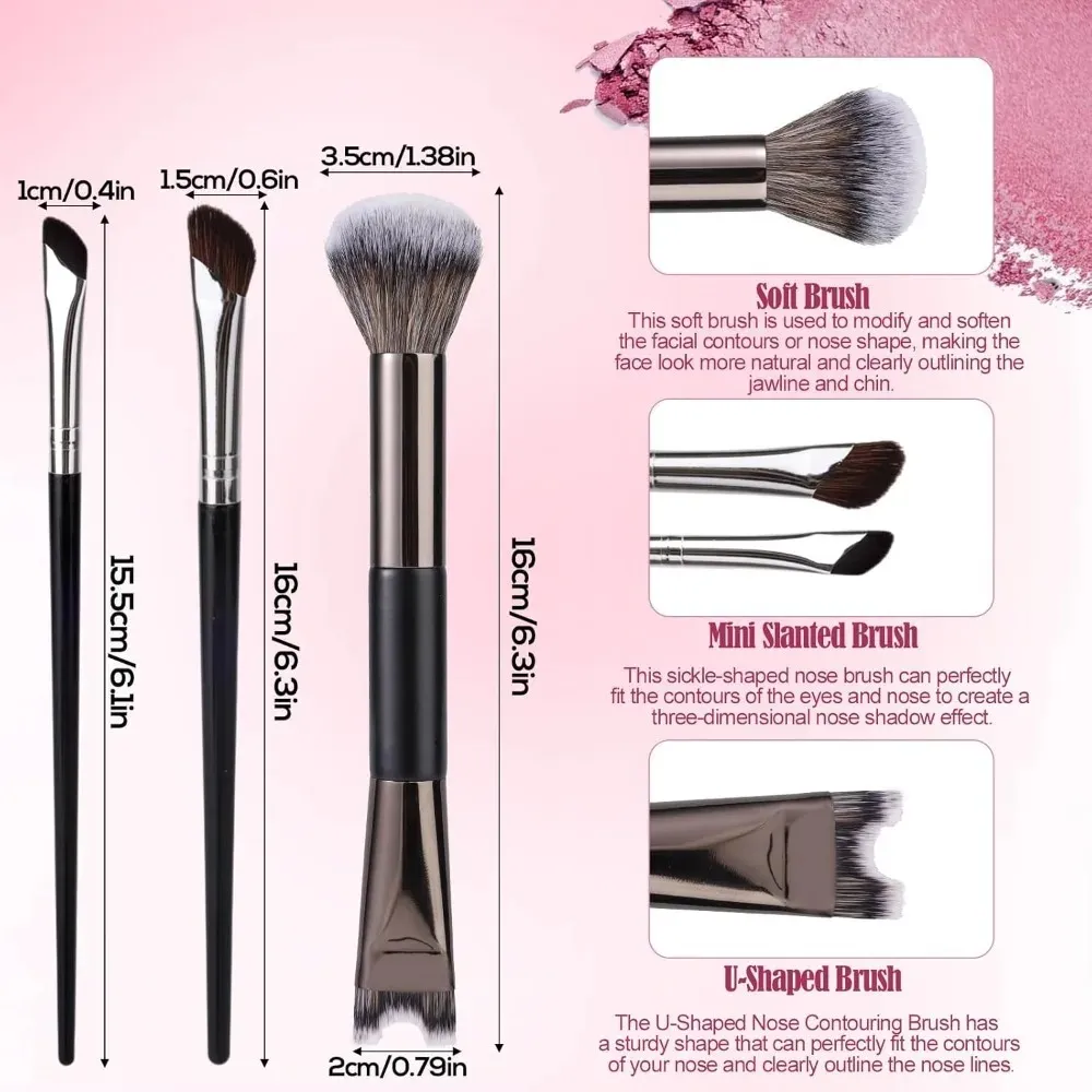 Professional 3/1Pcs Nose Contour Brushes 2 in 1 Makeup Brushes Set Dual Head Powder Blush Eyeshadow Contour Brush Beauty Tools