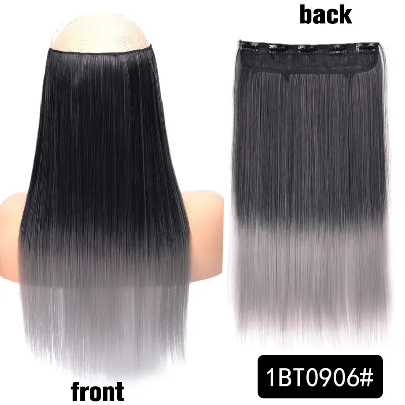 Longo reto encaracolado uma peça 5 clipes clip-in extensões 22 Polegada penteados resistentes ao calor cor mistura loira pedaço de cabelo para mulher