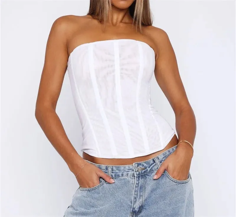 Women Y2K Sexy Slim Vest French High Street Elegant Backless Tank Top Summer Vintage Corset EGirl Solid Color Strapless Tube Top