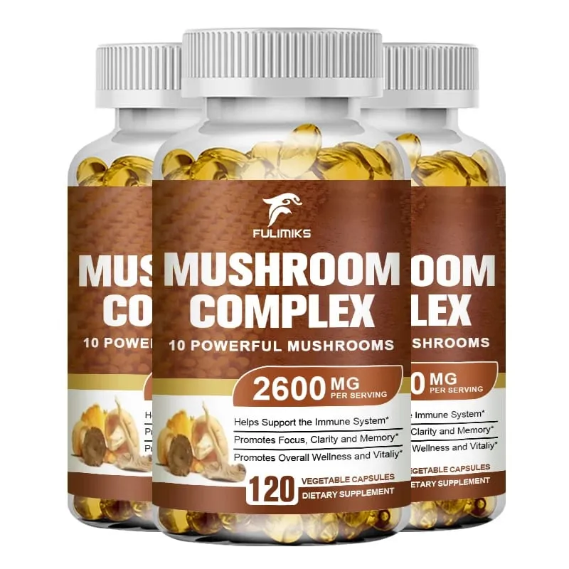 Organic Mushroom Capsules 2600MG with Lion's Mane Reishi & Cordyceps Supports Immunity Brain Focus Memory & Energy