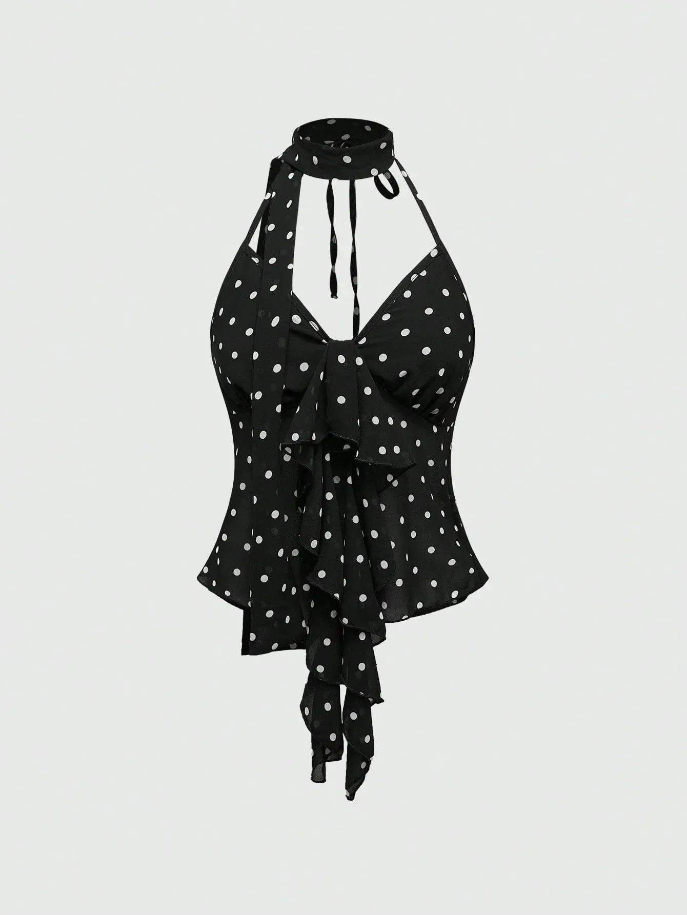 Y2K Spicy Girl Sleeveless Tank Vest Women 2026 Summer American Pure Desire Polka Dot Halter Tie Bow Asymmetric Slim Cami Top