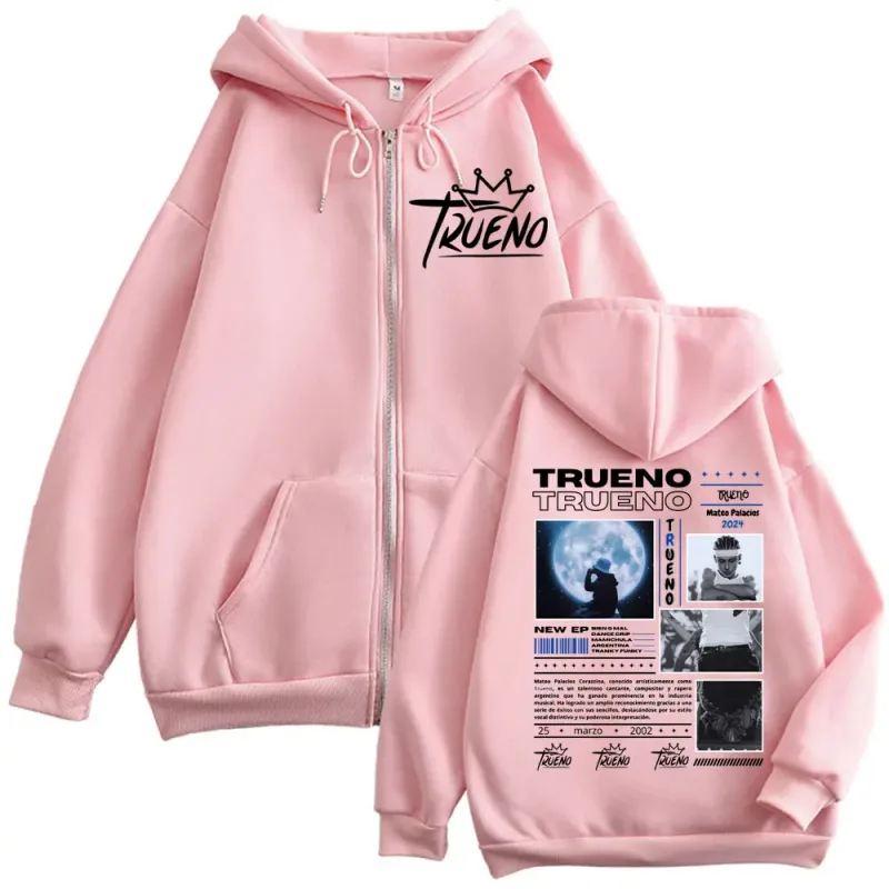 Rapper Trueno Double Sided Print Zipper Hoodie Lalaki Babae Harajuku Hip Hop Zip Up Sweatshirts Kaswal Fashion Oversized Pullover