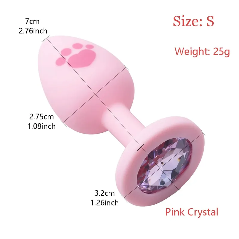 Pink Silicone Anal Plug for Woman 4 Sizes Cat Paw Pattern Smooth Surface Butt Plug Crystal Base Sex Toys For Woman Anal Dildo