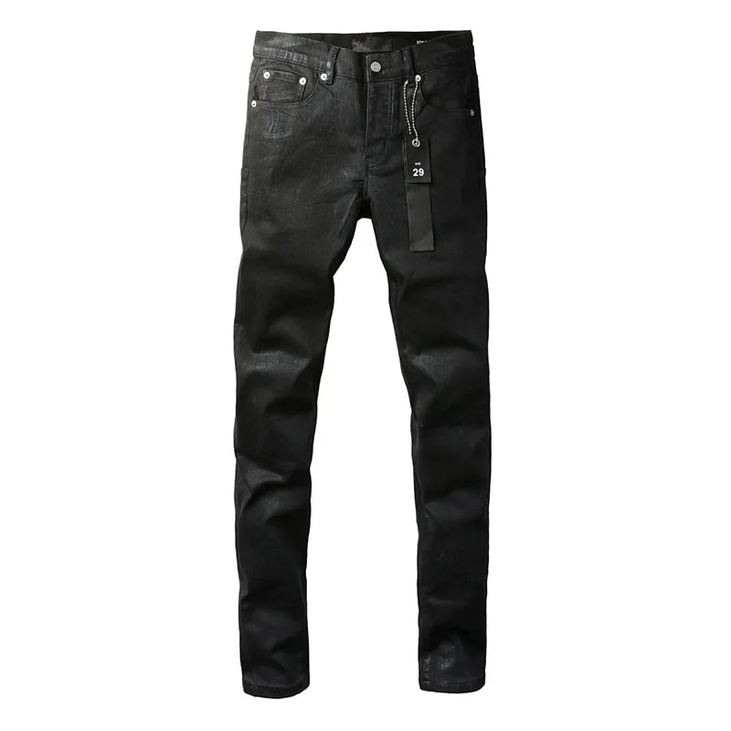 Men's American High Street Distressed Solid Black Coated High Stretch Skinny & Slim Fit Jeans Pant
