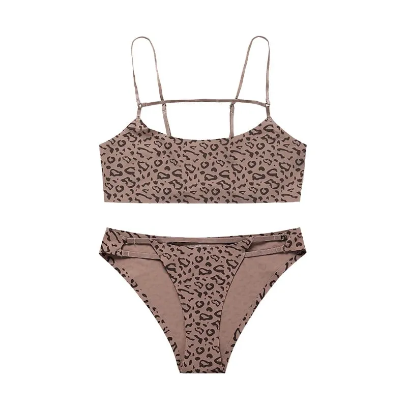 Vendita calda Leopard Ice Silk Bralette Wireless Active Fitness Reggiseno Tracelss Breve reggiseno senza cuciture e set di slip per le donne