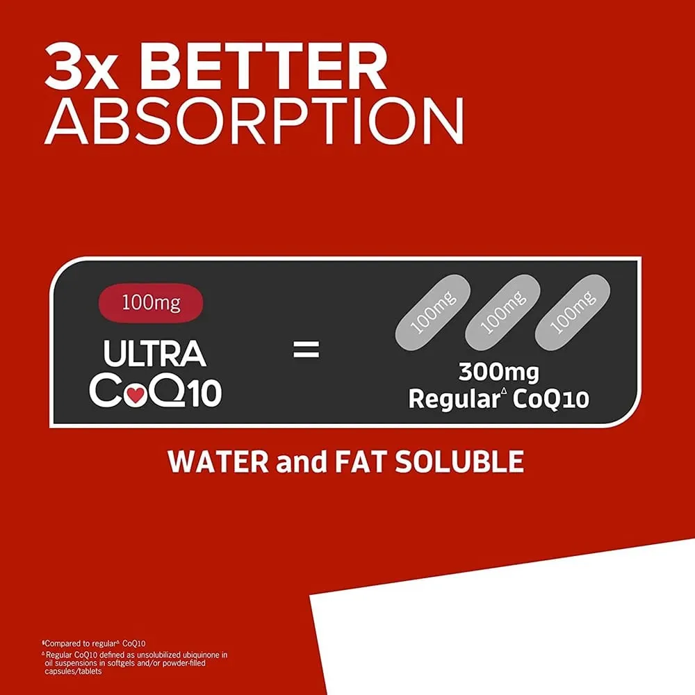 Ultra CoQ10 100mg Softgels 3x Better Absorption Antioxidant for Heart Health & Energy Coenzyme Q10 Vitamins and Supplements