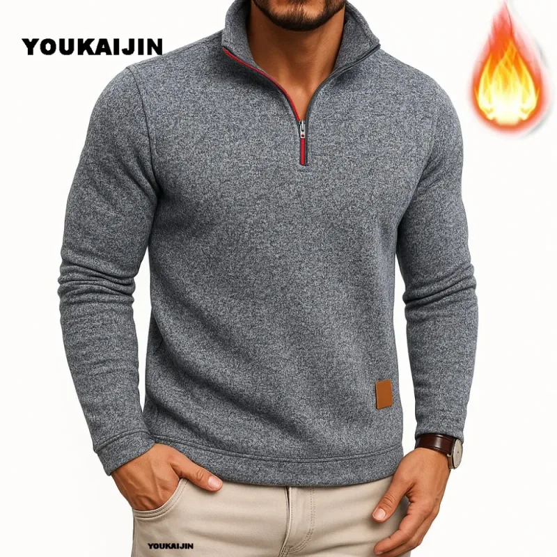 Men Sweatshirts Spring Thicker Pullover Quarter Zipper Pullover for Male Hoody Outdoor Sweatshir Autumn Solid Color Turtleneck