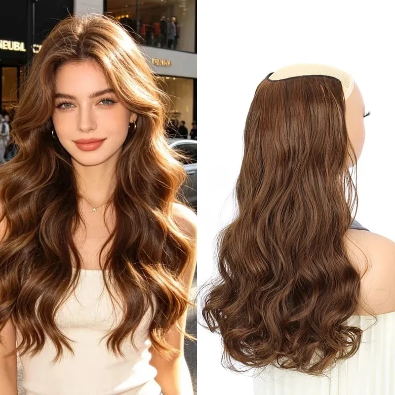 Extension capillaire synthétique bouclée longue de 24 pouces, postiche en Fibers résistantes à la chaleur, postiche Invisible naturelle au Volume pour femmes, usage quotidien