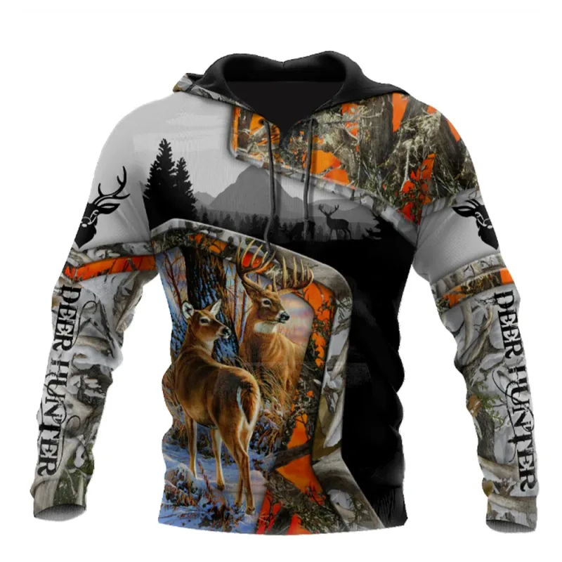Men's Clothing Fashion Hunting Loose Hoodie Large 3D Printed Animal Deer Super Large Hoodie Fashion Enthusiast Tops