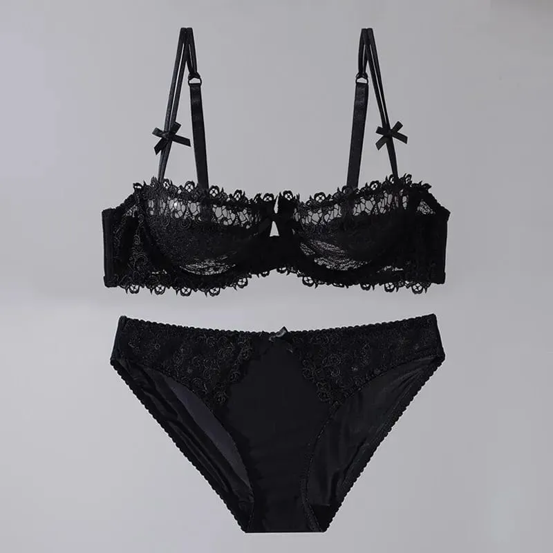 New Arrival Sweet Spicy Lace Lingerie Set Ultra Thin Half Cup Push Up Bra Soft Underwire Anti Sag Comfortable Women Wear