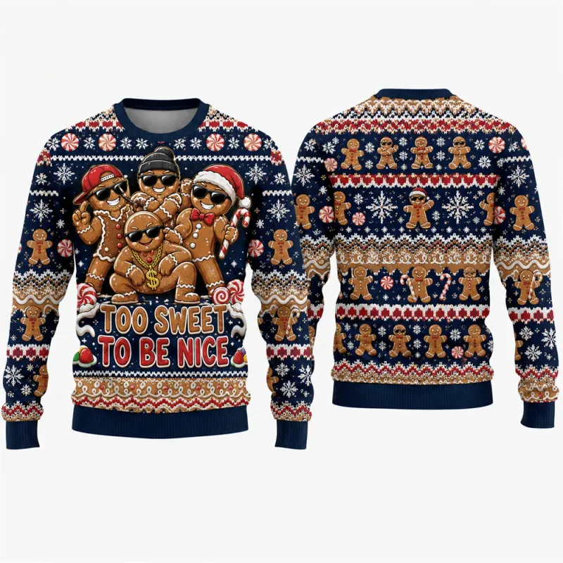 Gingerbread Man Ugly Christmas Sweatshirt 3D Graphic Crewneck Unisex Funny Candy Cane Xmas Party Holiday Pullover Gift Male Top