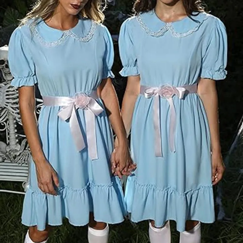 Kawaii Doll Collar Dress Puff Sleeve Tiered Ruffle A-Line Dress dengan Bow Belt for Daily Party Club Lolita Style Fairy Mini Dress
