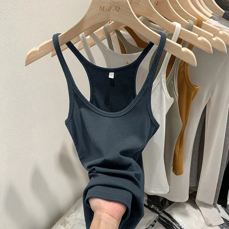 Layering Outerwear Tees 2026 Summer Y2K Hot Girl Knitted Ribbed Women Camis Figure Flattering Sleeveless Tank Top
