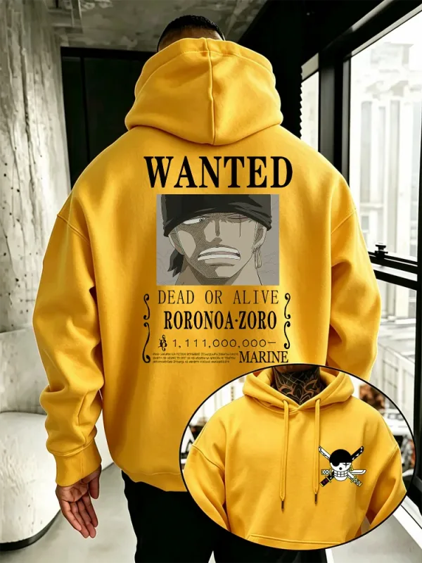 Bandai-Sudadera con capucha de una pieza para hombre, Jersey cálido de alta calidad para otoño e invierno, con estampado de póster de Se busca Zoro, estilo informal