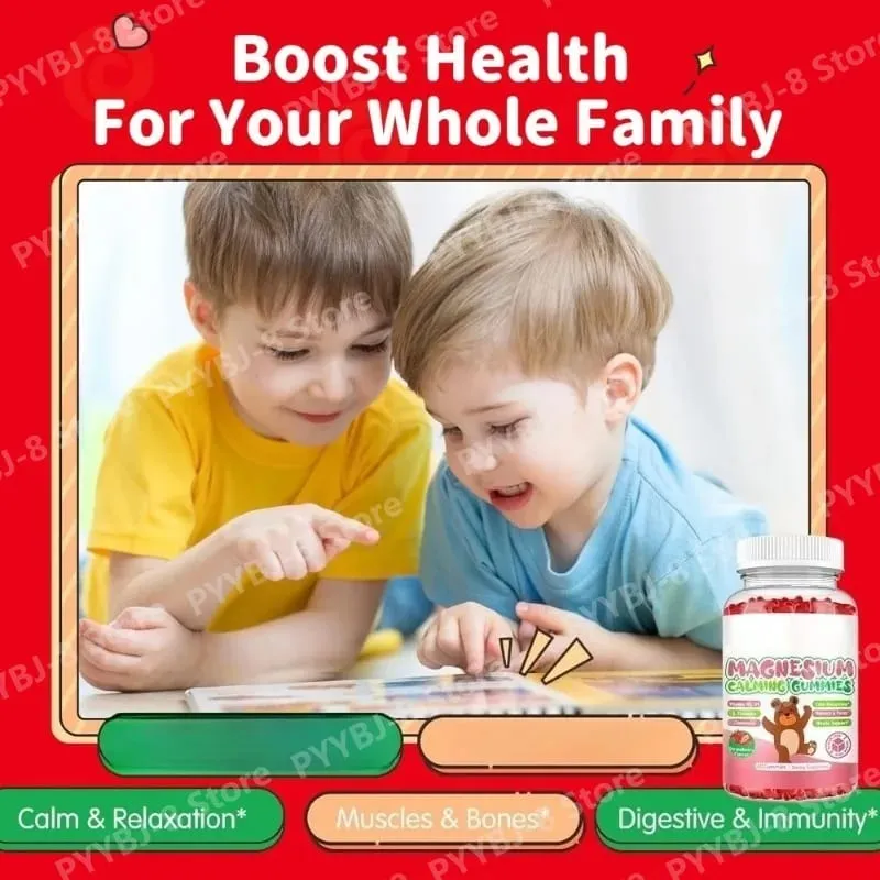 Magnesium Glycinate Gummies Strawberry Flavor with L-Theanine Vitamin B6/D3 Helps Reduce Stress and Support Muscle & Bone Health