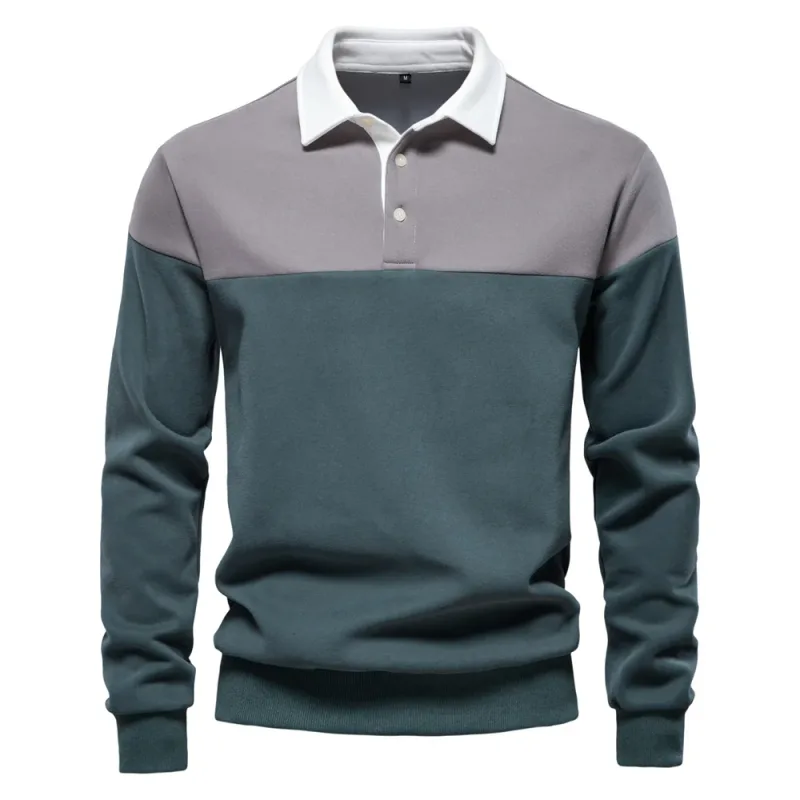 New Spring Men's Color-Block Cotton Blend Hoodies for Business Casual Style Long Sleeve Sweatshirt