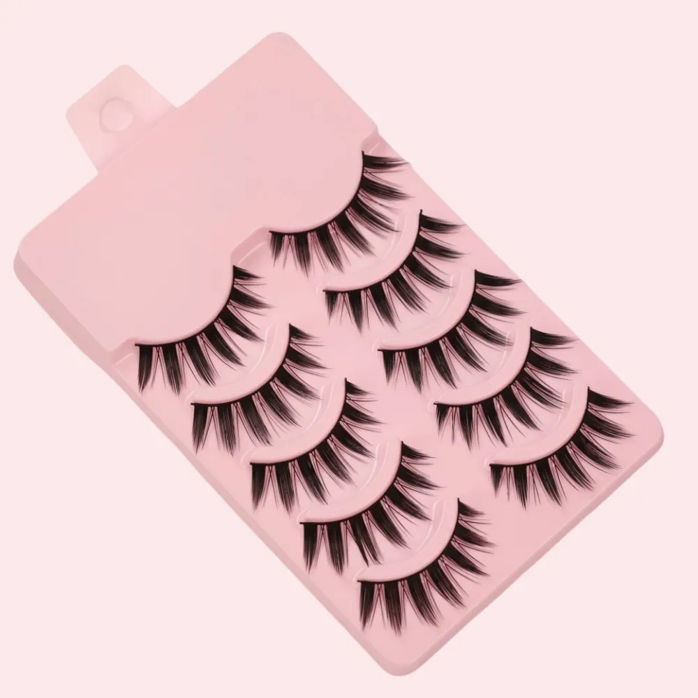 5Pairs Manga Spiky Fairy False Eyelashes Anime Cat Eye Style Wispy Fake Lashes with Soft Band Reusable Eye Makeup Tool for Women
