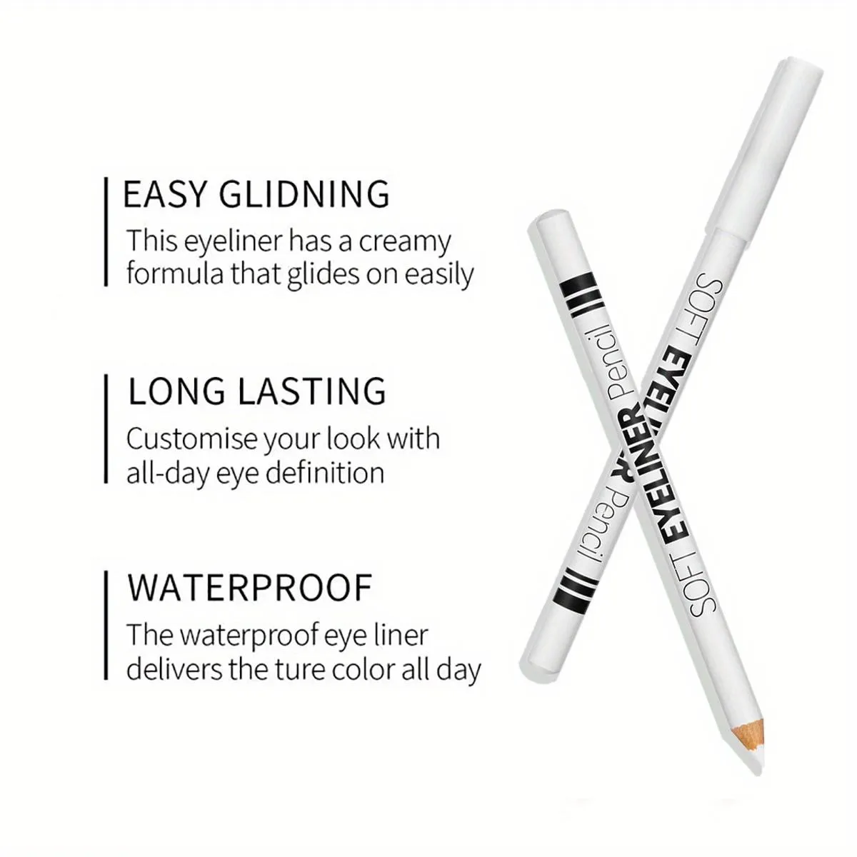 Mat Beyaz Ahşap Eyeliner Göz Farı Kalemi Su Geçirmez ve Bulaşmaya Dayanıklı Yeni Başlayanlar İçin Kullanımı Kolay Tüm Cilt Tiplerine Uygun