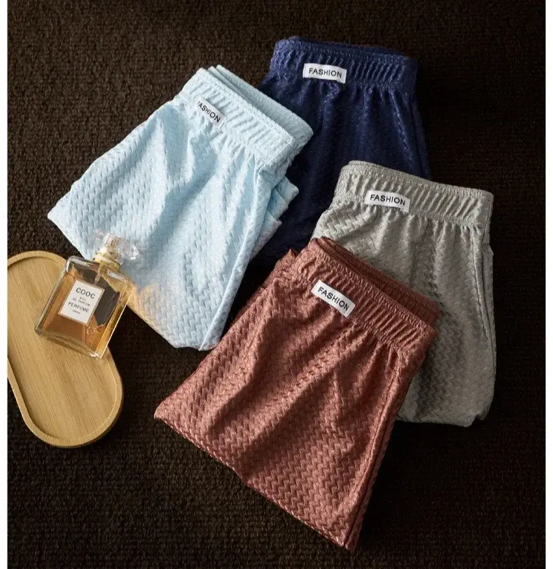 2er-Pack Herren-Boxershorts aus Eisseide, mittelhoher Bund, lockere Passform, Sommer, cool, trendig, glänzend, Unterwäsche, Nachtwäsche, Herrenhöschen