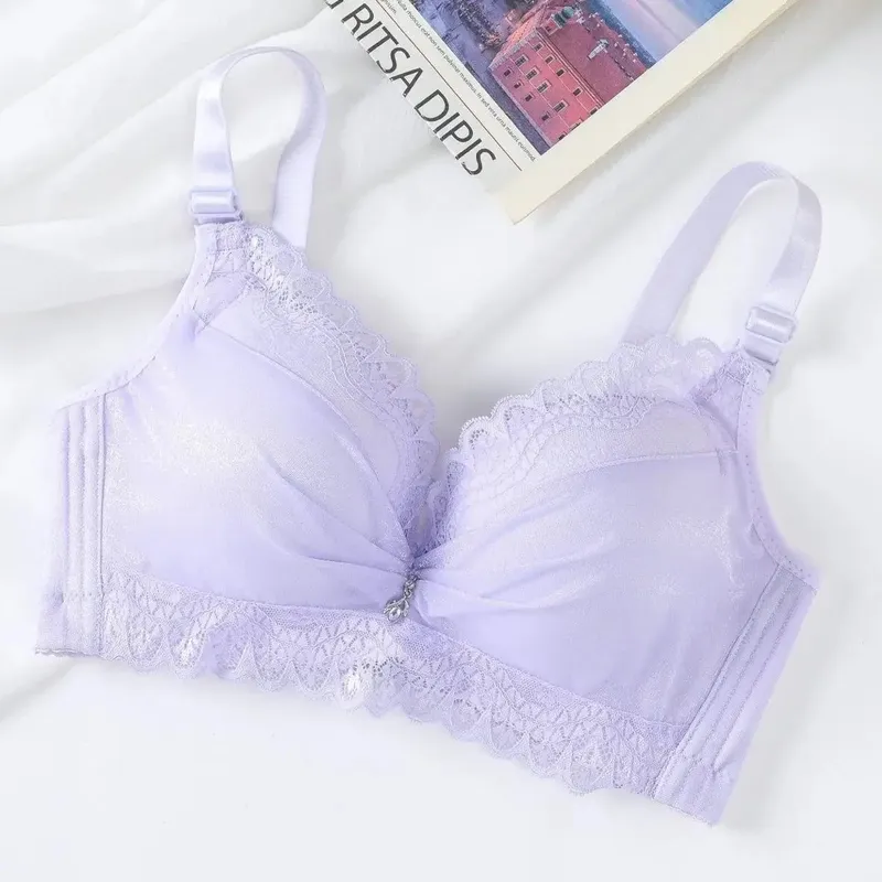 Ultra-Thick Push Up Bra with Side Support 8cm Thick Cups Lace Gathered Lingerie Wireless Full Coverage Bra for A/B Cup
