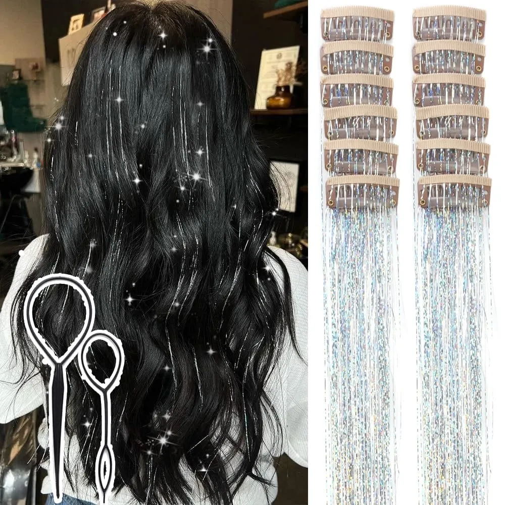 Klip Hiasan Rambut dalam 12 Keping Kit Hiasan Rambut untuk Kanak-kanak Perempuan Klip Aksesori Rambut Kilauan Sintetik 20 inci dalam Sambungan Rambut untuk Wanita