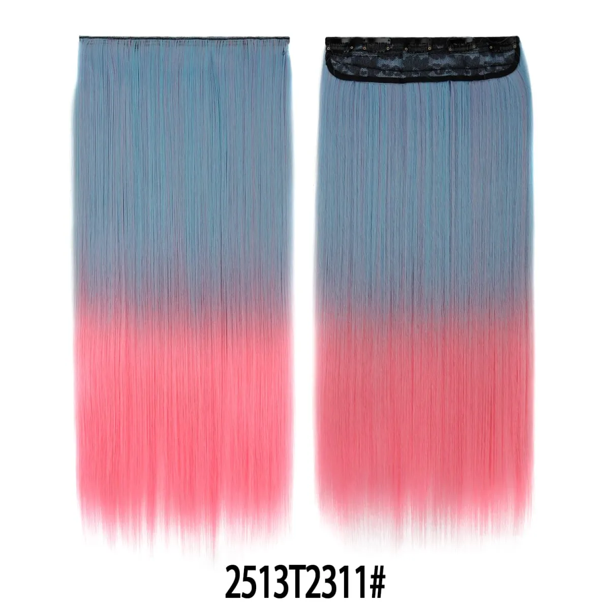 Jeedou Rainbow Hairpieces Clip In Hair Extension One Piece With 5Clips Ombre Color Straight Hair Wig For Girls Halloween Cosplay