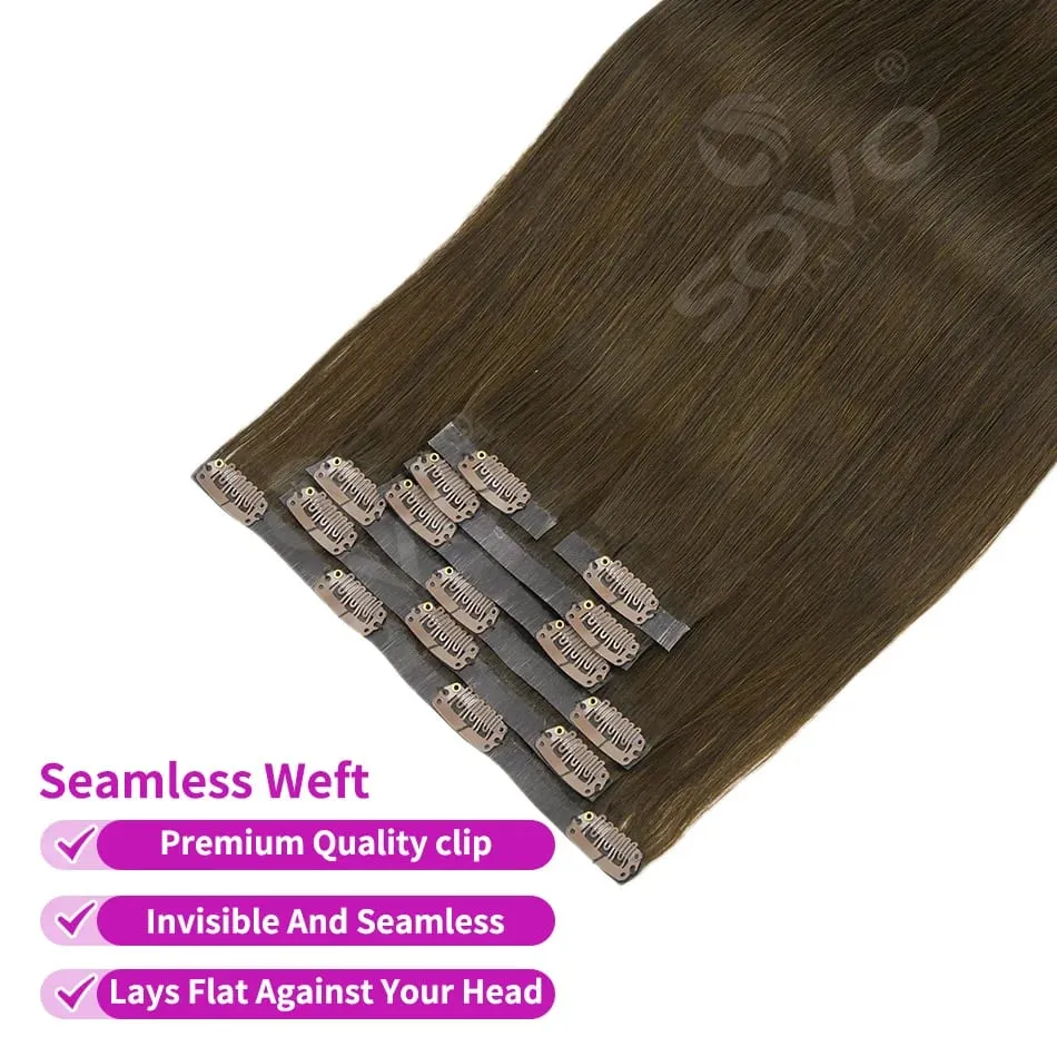 110G Tape PU Clip In Hair Premium Remy Clip In Human Hair Extensions 7pcs Clip-on Hair 14"-24" Balayage Ombre Mocha Brown Black