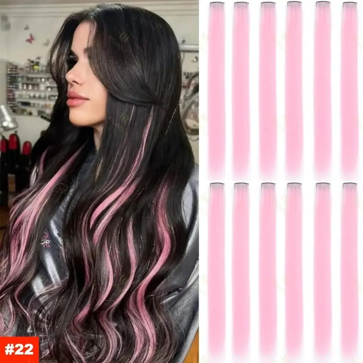 1 5 11 Pcs/lot Clip in Hair Extensions Multi-Colors Highlights Synthetic Hair 22 inch Rainbow Hairpieces for Girls Women Kids