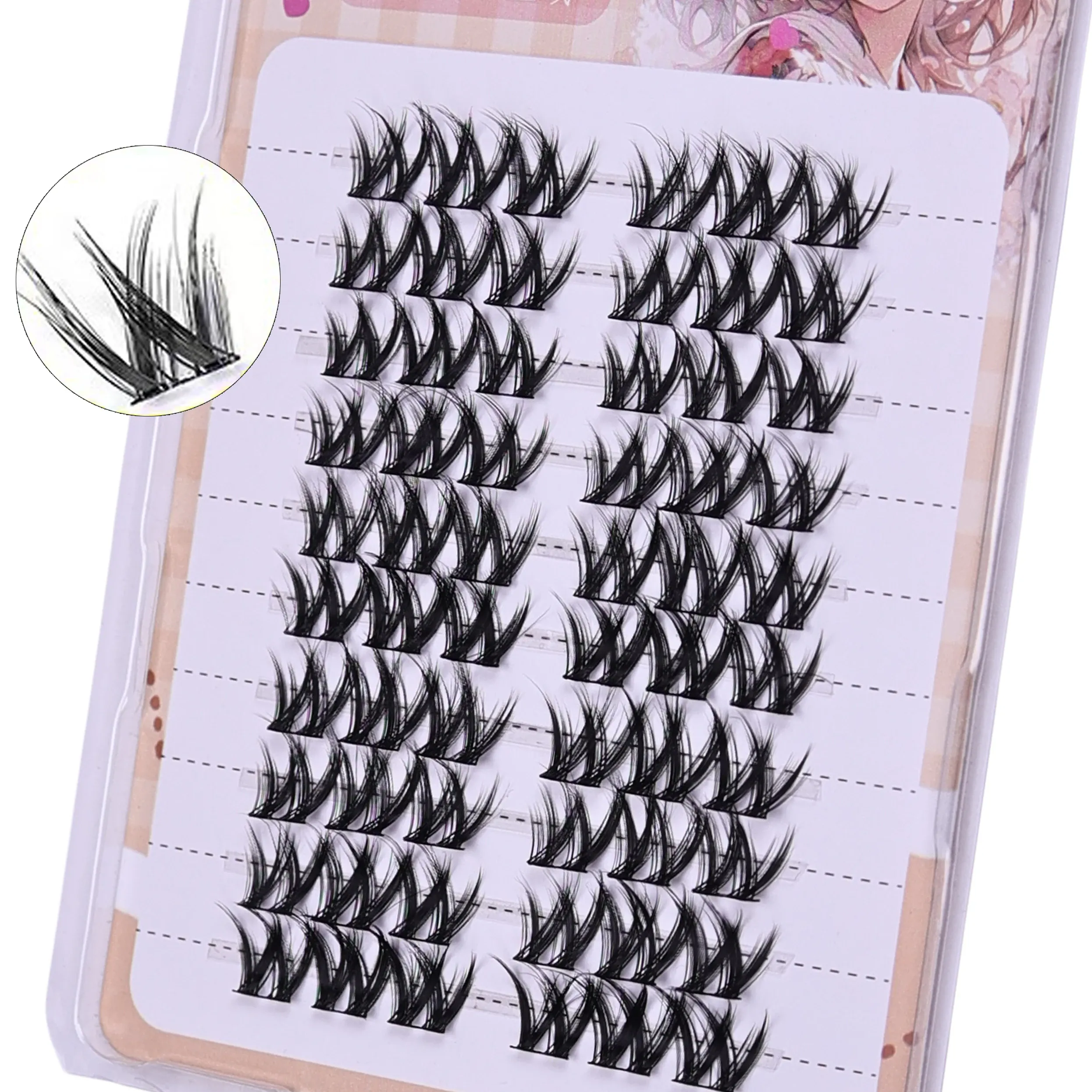 Light Matte Fiber W-Shape Fluffy Cluster Lashes 10 Rows 60 Uncut Clusters Natural DIY Anime Eye Makeup Lashes for Daily Office
