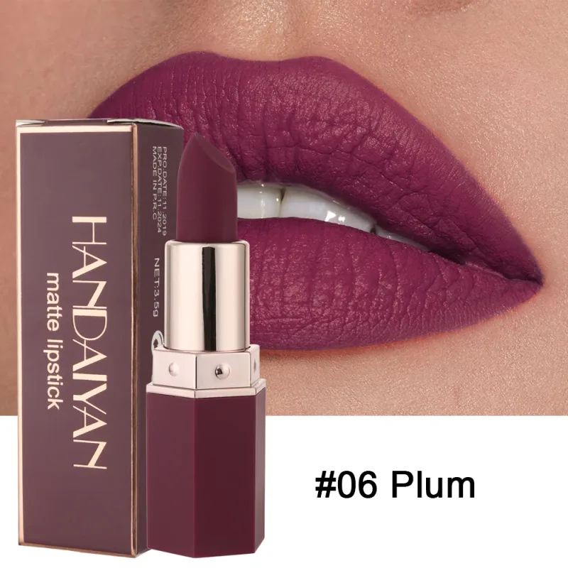 Batom hidratante fosco 6 tons de longa duração, sem transferência, brilho labial nude, cosméticos HANDAIYAN para mulheres