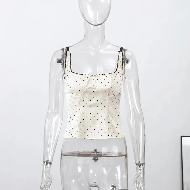 Sexy Polka Dot Sling Tops Women Backless Sleeveless Contrast Fitted Top Female 2026 Spring New Chic Fashion Streetwears Lady