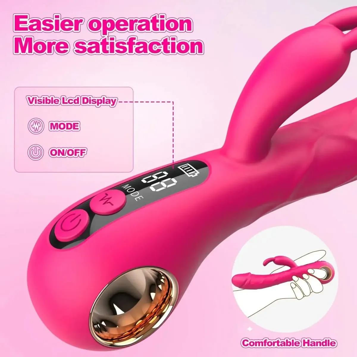 Female LCD Display Rabbit Ear Vibrator Clitoris Nipple Gspot Tease Dildo Stimulator Vagina Masturbator Sex Toys for Women Couple