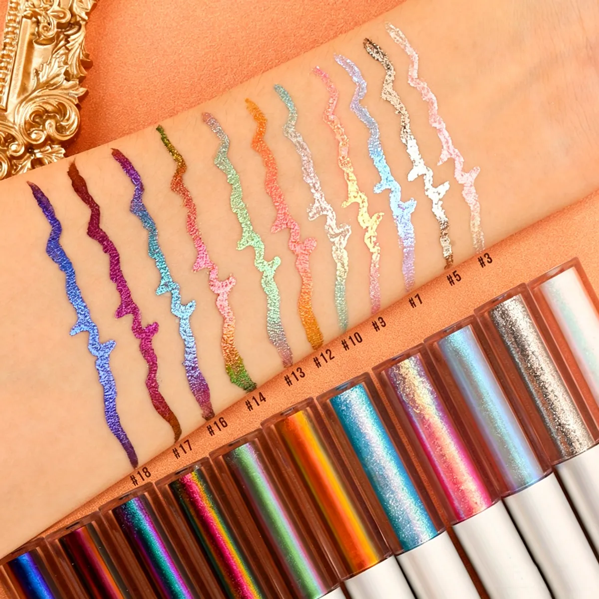 19 Colors Holographic Chameleon Liquid Eyeliner Metallic Glitter Color-Shifting Eye Liner Long Lasting Waterproof Eyes Makeup