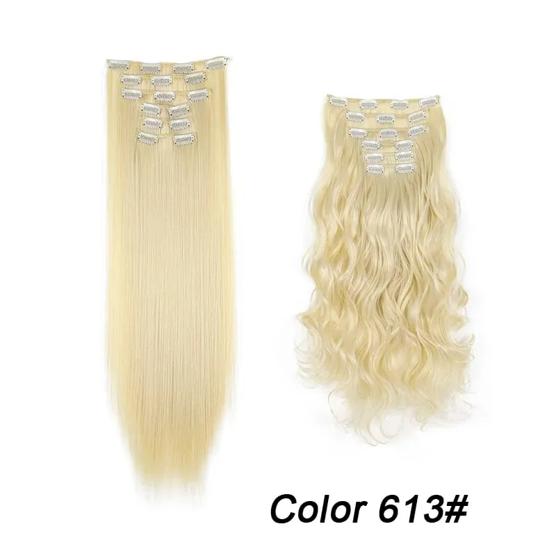 6Pcs/Set 16 Clips Hair Extension Black Long Straight Natural Hair Ombre Hairpiece Heat Resistant Fiber For Women Hairstyle Kpop