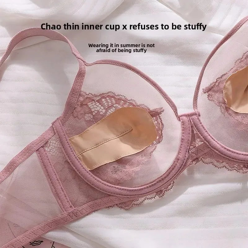 Ultra-Thin Women's Bra Full Cup Gathered Underwear Set for Flattering Bustline and Preventing Sagging No Side Breast Collection