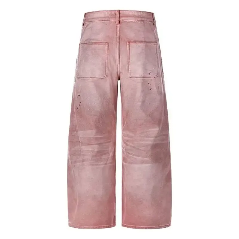 Presale Y2K Men's Carpenter Jeans Washed Distressed Wide Leg Casual Streetwear Make Old Dirty Denim Long Pants 9X3245