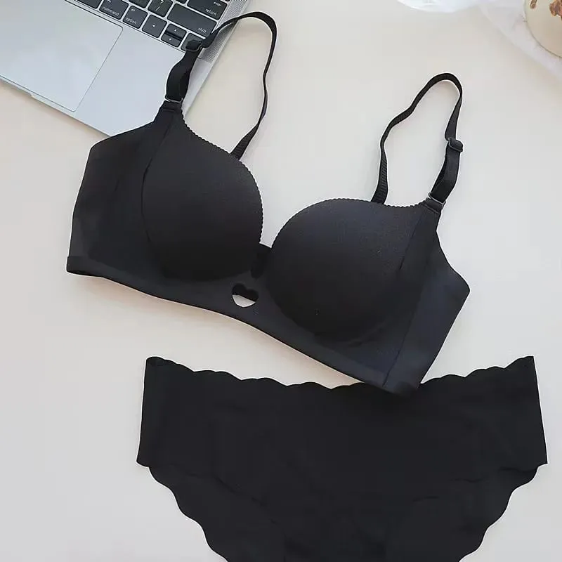 Sexy Heart-Shaped Hollow-Out Push-Up Lingerie Set Seamless Anti-Sagging Small Breast Gathering Without Underwire Bra Set