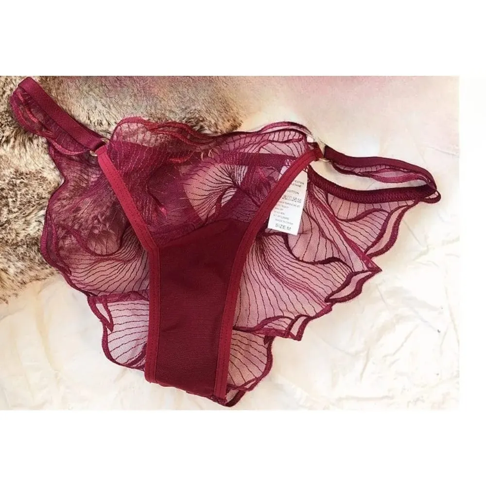セクシーな Womens French Lace Bra Set Ultra Thin Floral Embroidery Hollow Minimizer Brassiere Sheer Lingerie Soft Stretchy 32 to 38