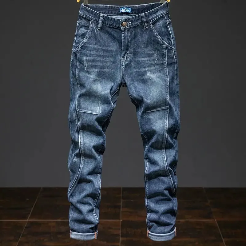 Jeans elastici larghi con giunture elastiche Pantaloni alla moda coreani autunnali da uomo Pantaloni in denim Harlan da uomo Jeans bootcut da uomo