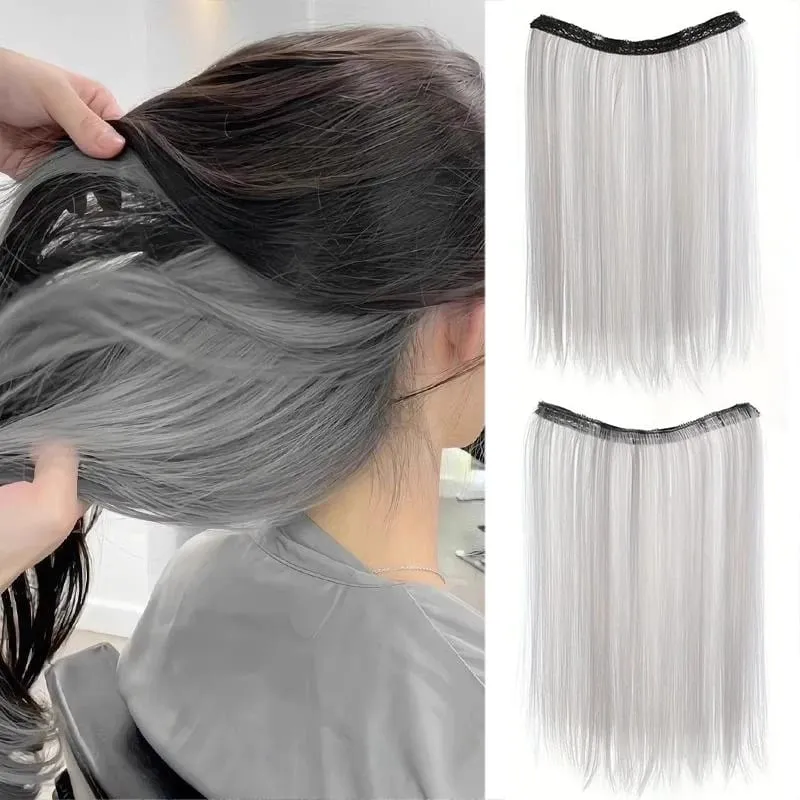 One piece hanging ear dyed synthetic wig piece for women highlighted color hair extensions
