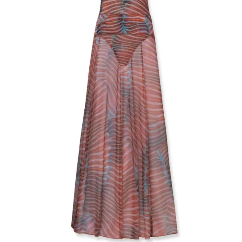 Gợi Cảm Boutique Xem Qua Đầm Maxi Bộ 2 Miếng In Hình Slim Fit Top Jumpsuit Một Đường Dài Váy 2025 Nữ Top váy Trang Phục