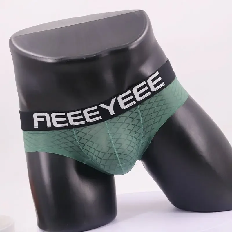Sexy Men Underwear Ice Silk Rhombus Ultra-thin Transparent Soft Man Briefs Hip Lifting Breathable Elastic Mens Panties Low Waist