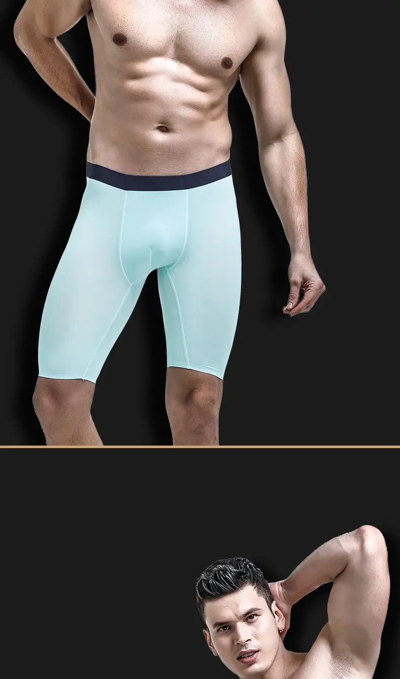 Men's sports underwear for summer, ice silk, quick-drying, extended, anti-friction legs, loose four-corner short underpants