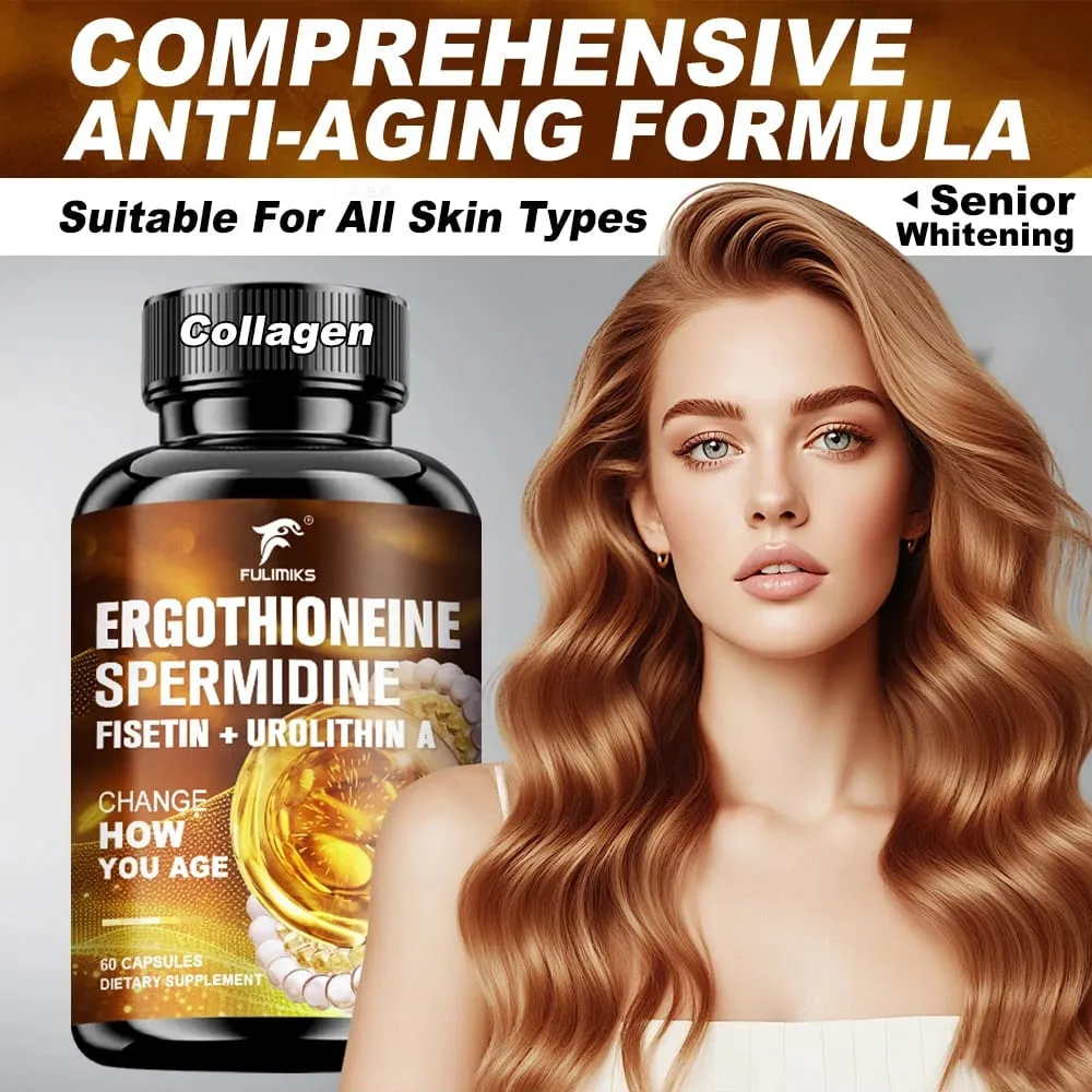 Ergothioneine & Spermidine Anti-Aging Capsules with Fisetin Urolithin A & PQQ Supports Cellular Health & Skin Rejuvenation
