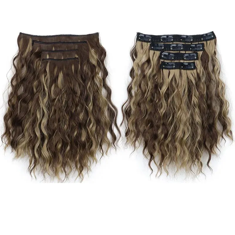 4 Pieces/Set Synthetic Clip In Hair Extensions Short Water Ripple Hair Pieces Soft Fluffy Curly Wig Fashion Hair Accessories