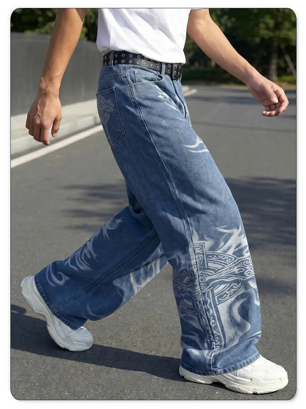 Men's Y2K Gothic Graffiti Print Baggy Ultra Wide Leg Jeans Hip Hop Streetwear Loose Casual Skater Denim Pants Unisex