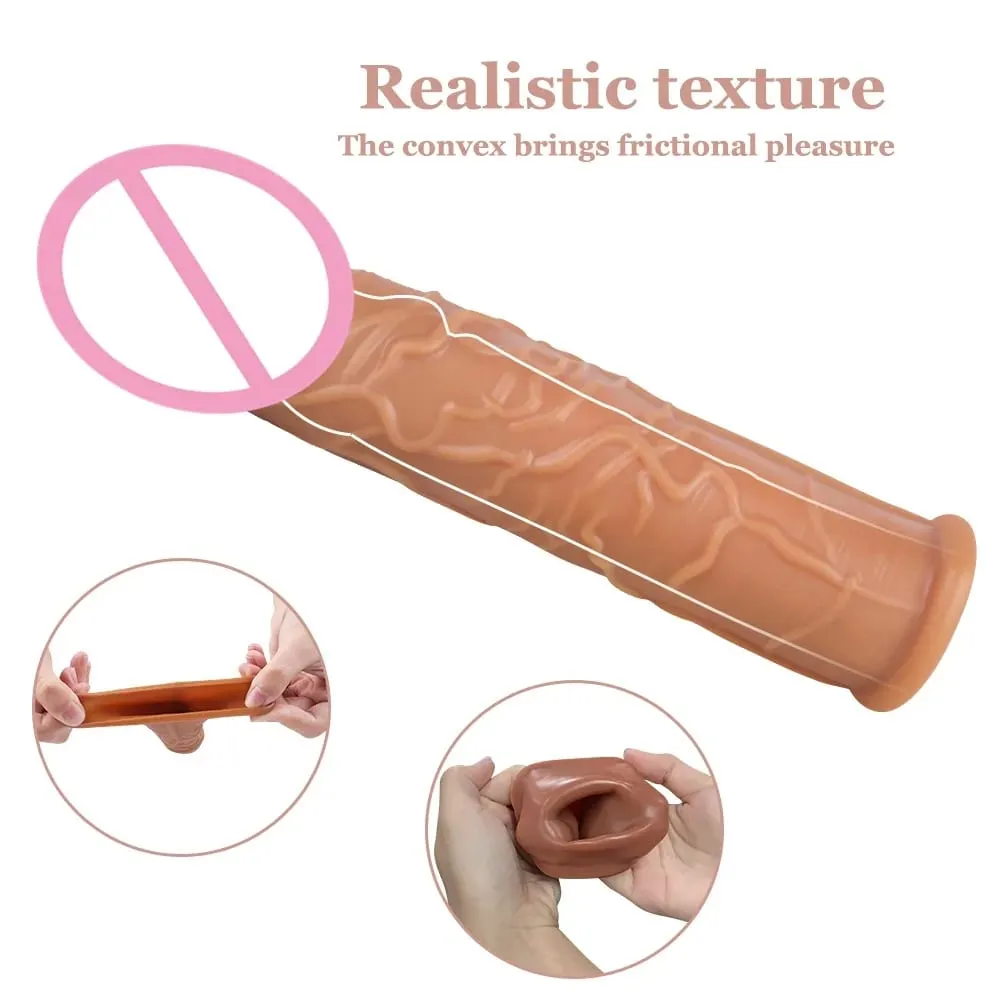 Extensión de pene realista, manga para pene, silicona reutilizable, alargador de pene, condones retardantes para hombres, consolador potenciador, Juguetes sexuales, tienda erótica