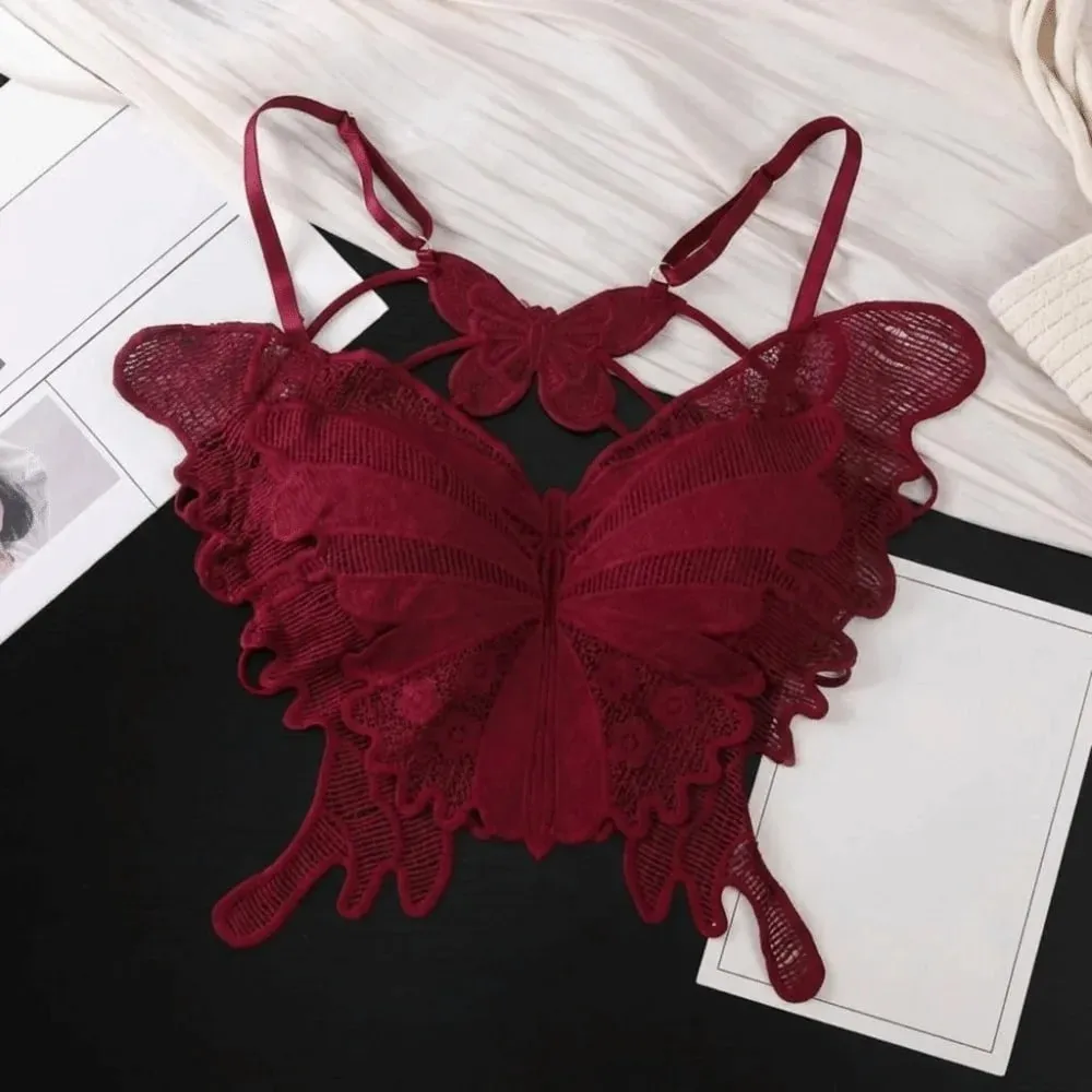 Fashion Backless Butterfly Bras Padded Slim Fit Lace Camisole Flower Korean Style Hollow-out Vest Tops Streetwear