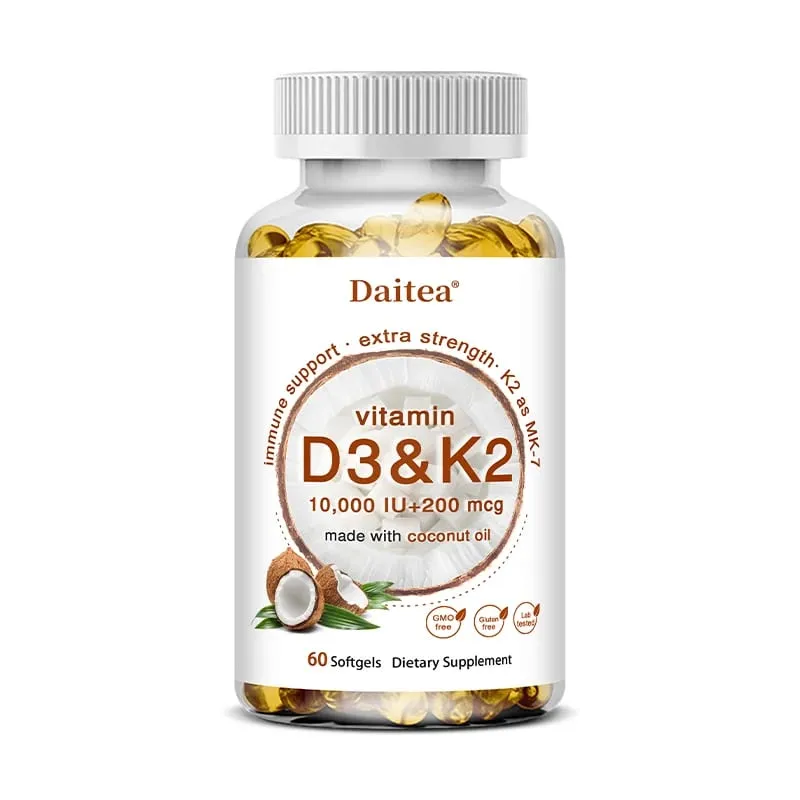 2-in-1 Vitamin D3 K2 Supplement Softgel 10000 IU VIT D3 + 200 MCG Vitamin K2 Support Calcium Absorption in Bones